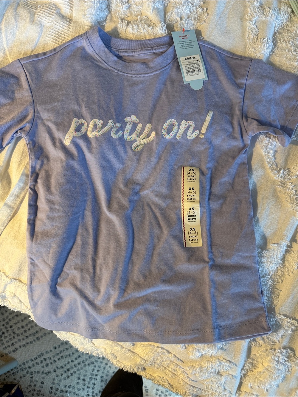Kids Lavender 'Party On!' Short Sleeve Tee - Cat & Jack XS NWT!